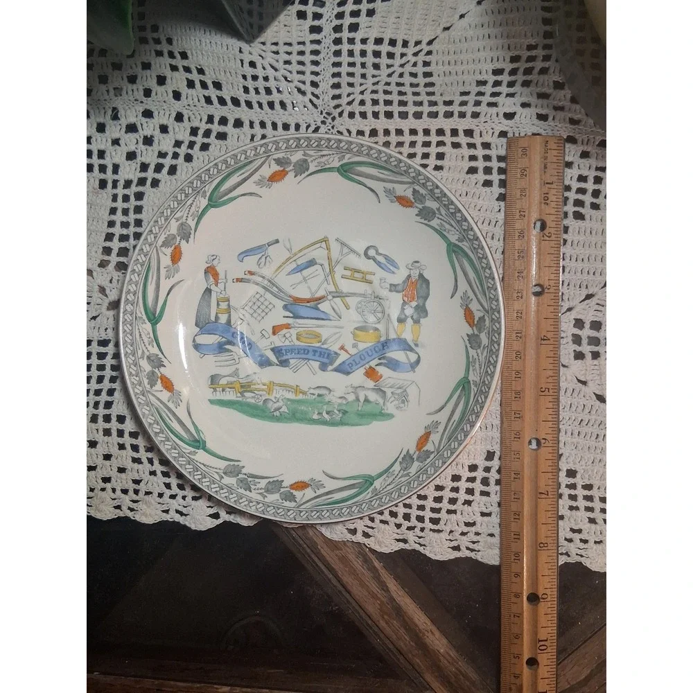 B&L England Farmers Arms Plate 6.5 Inch White God Speed The Plough Vintage